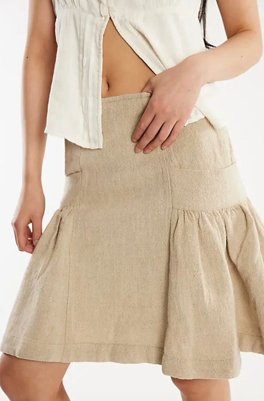 NWT Free People Stansbury Midi Skirt 14 Natural Beige Linen Cotton Blend Pleated
